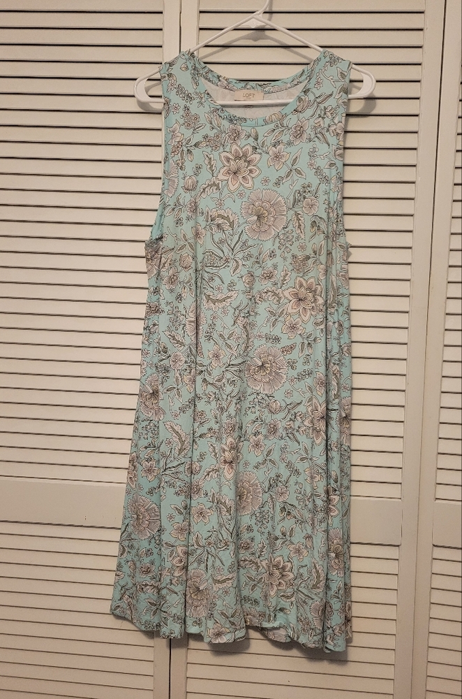 LOFT Floral Sleeveless Dress - Light Blue and Beige
